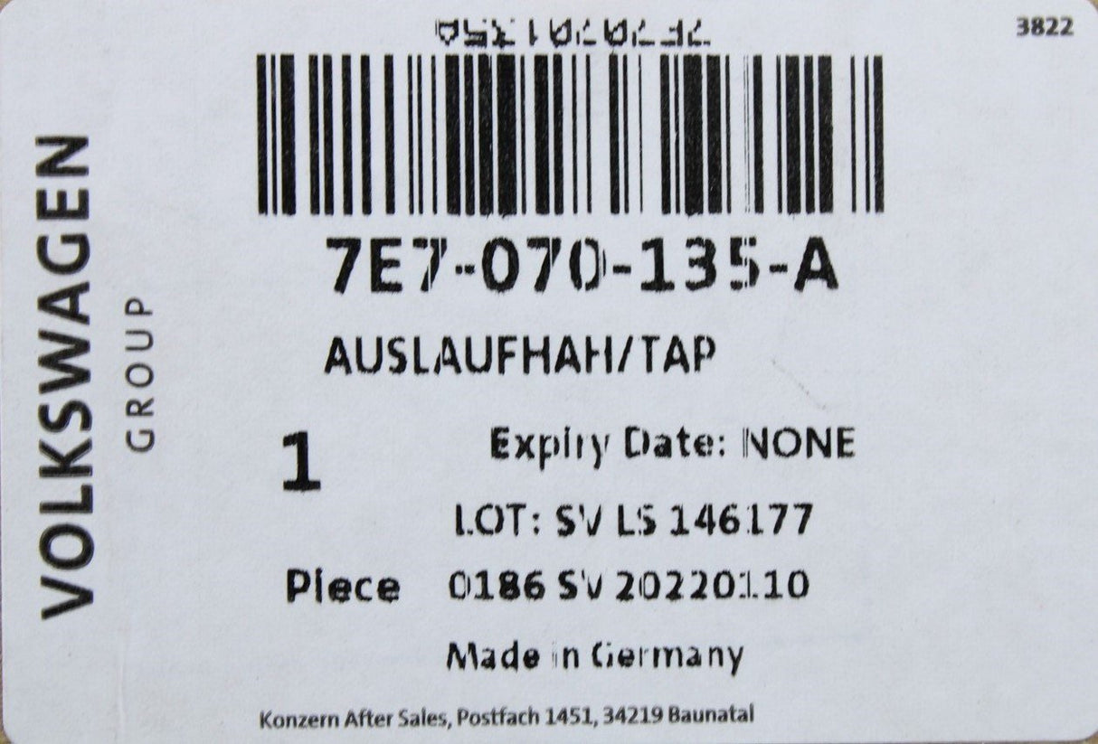 VW California T5.1 T6 T6.1 2010-on kitchen tap 7E7070135A