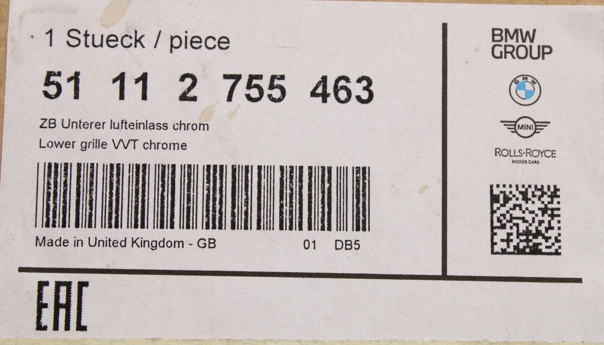 MINI R55 R56 R57 2006-2012 front bumper lower grille 51112755463