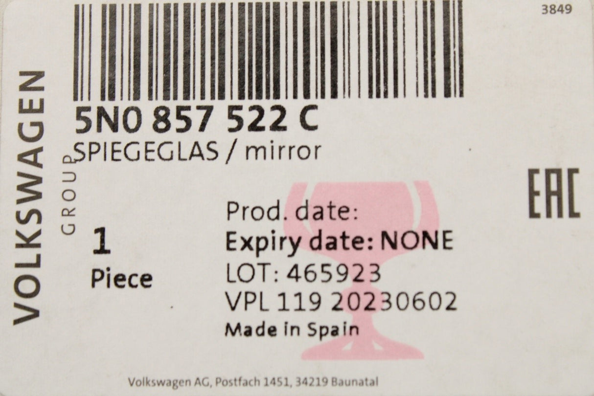 VW Tiguan 08-16 Sharan SEAT wing mirror glass (right) 5N0857522C