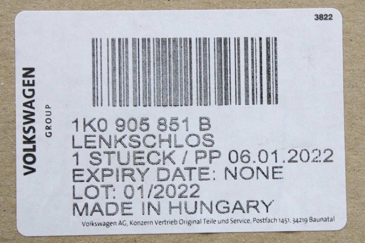 VW Audi Skoda SEAT ignition barrel steering lock 1K0905851B