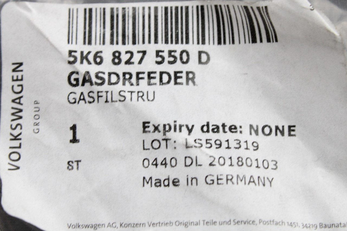 VW Golf MK6 2009-13 Hatchback Boot gas strut (x1) 5K6827550D