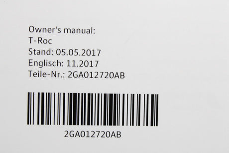 VW T-Roc 2018-on owners manual booklet edition 11.2017 2GA012720AB