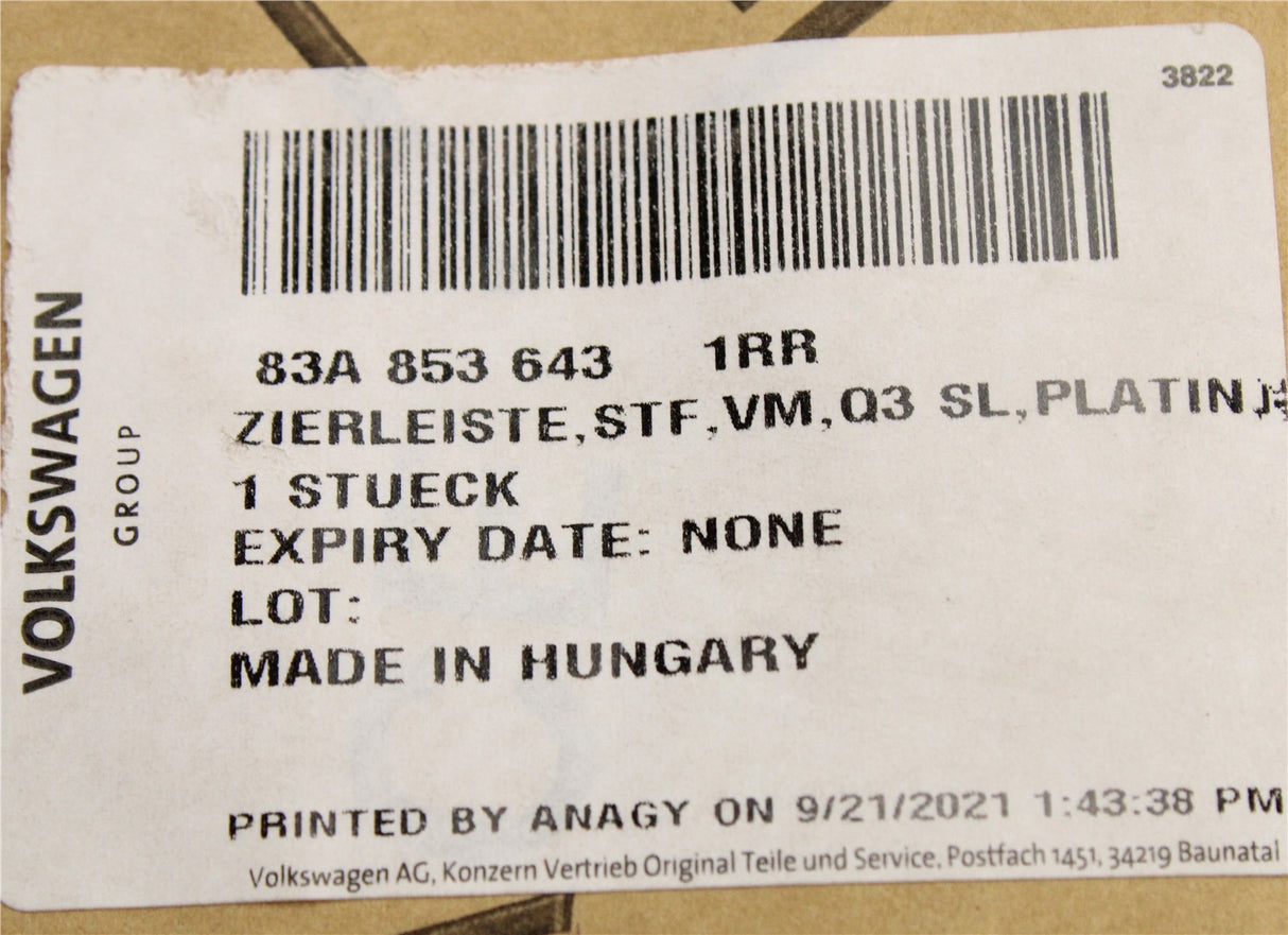 Audi Q3 2019-on lower front bumper trim (platinum grey) 83A853643 1RR