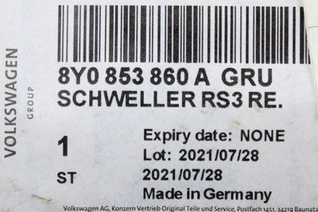 Audi RS3 8Y 2021-on side skirt trim in primer (right) 8Y0853860A GRU