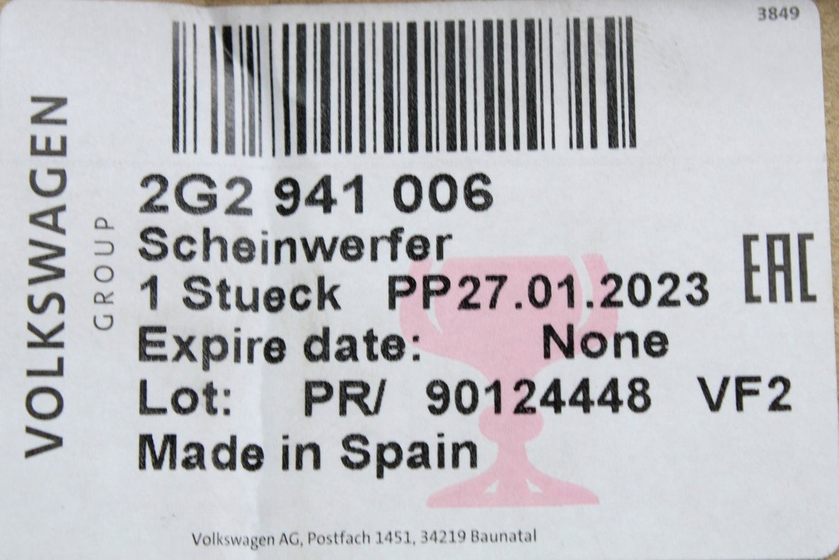 VW Polo AW 2018-on RHD halogen headlight (right) 2G2941006