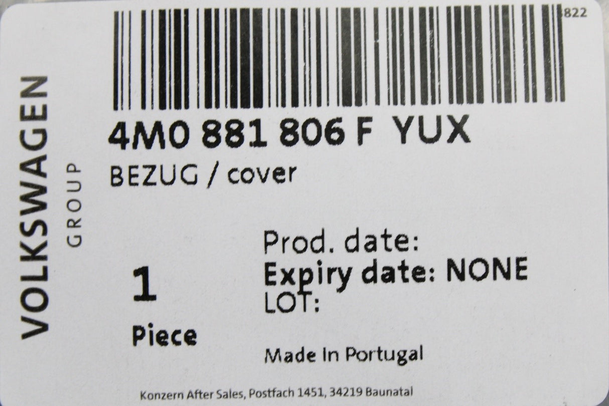 Audi Q7 S-Line SQ7 2016-on front seat backrest cover (right) 4M0881806F YUX