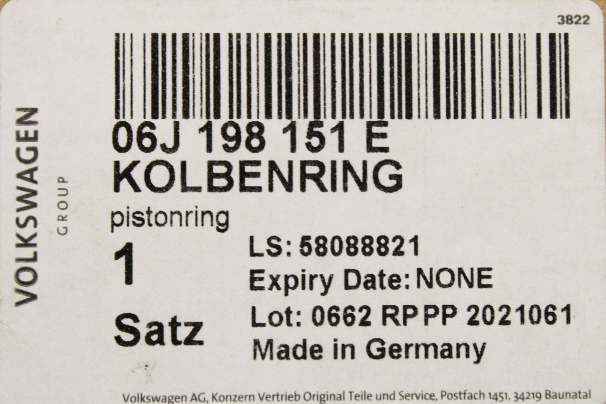 VW Audi Skoda SEAT 2007-16 1.8 2.0 TFSI piston ring set (x1 piston) 06J198151E