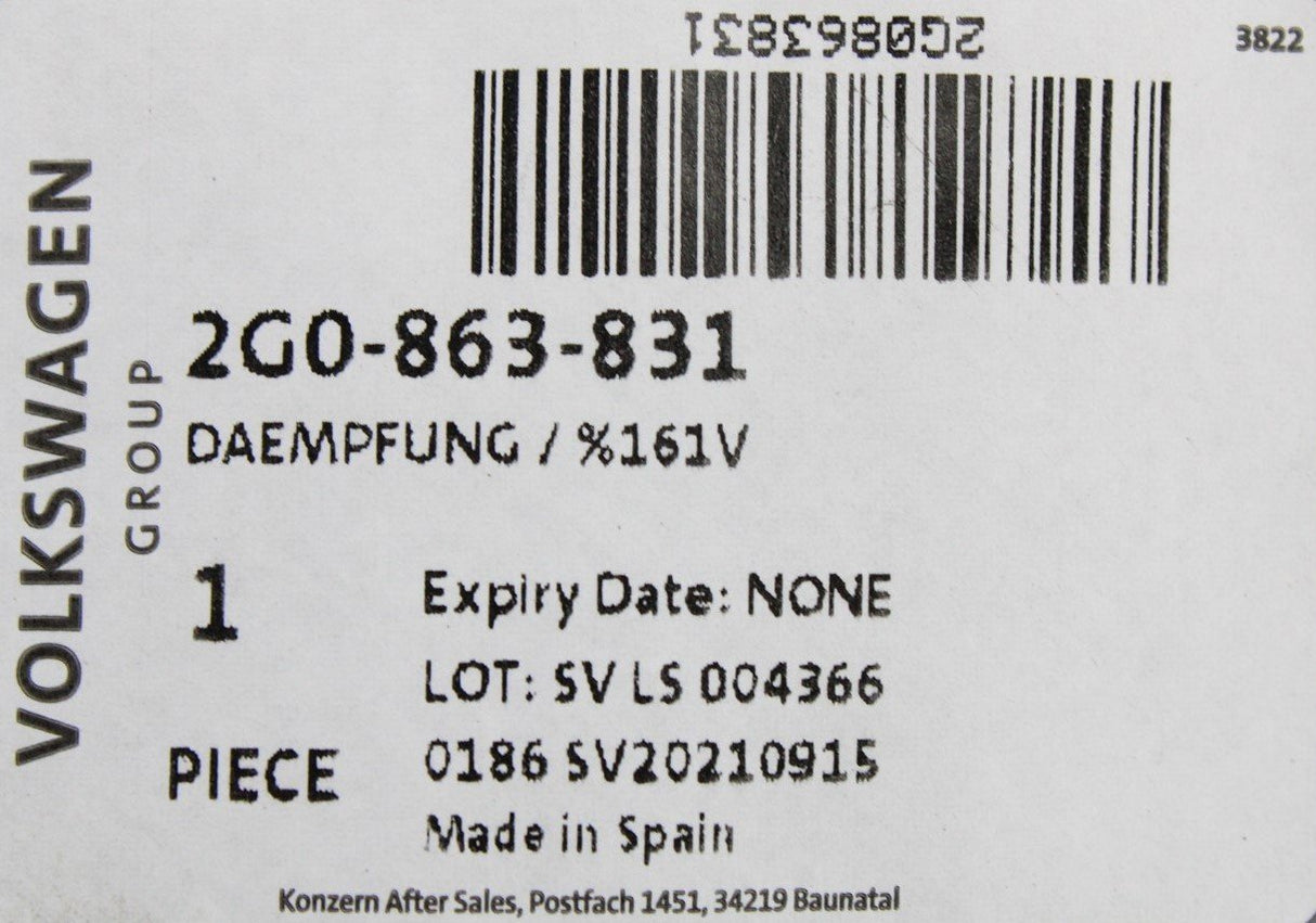 VW Polo AW 2018-on bonnet noise sound insulation 2G0863831