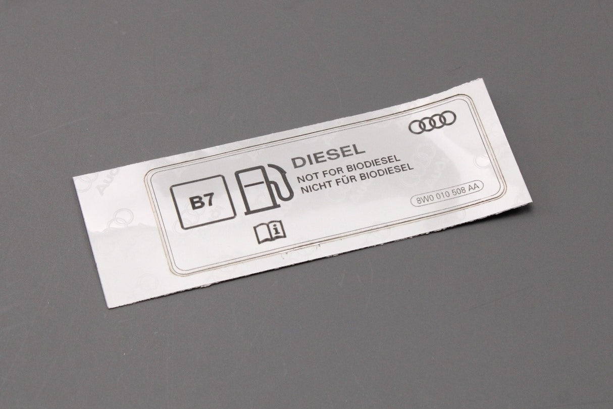 Audi A4 A5 A6 A7 A8 Q2 Q3 Q5 Q7 Q8 diesel warning sticker 8W0010508AA