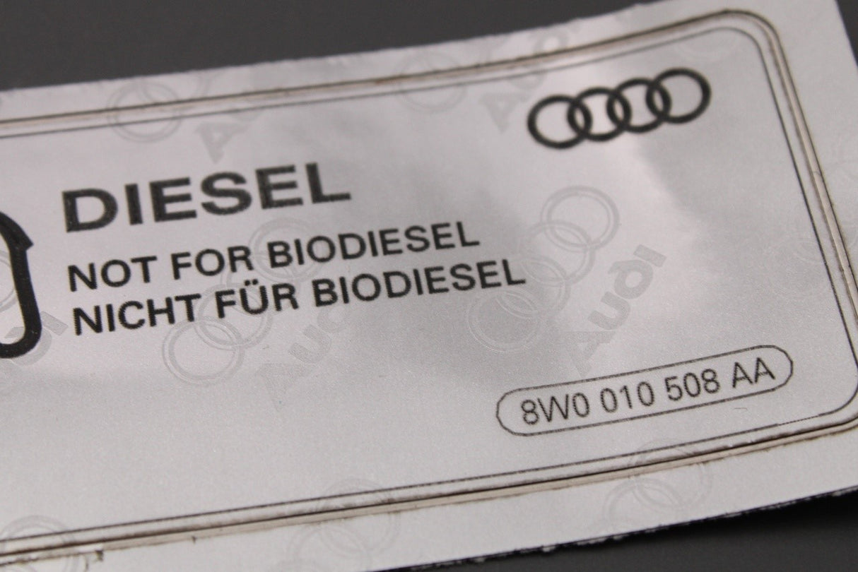 Audi A4 A5 A6 A7 A8 Q2 Q3 Q5 Q7 Q8 diesel warning sticker 8W0010508AA