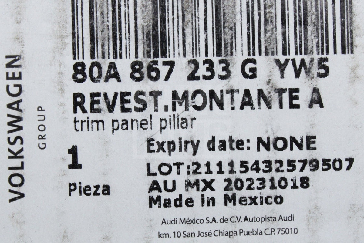 Audi Q5 SQ5 2017-25 upper A pillar interior trim (left) 80A867233G YW5