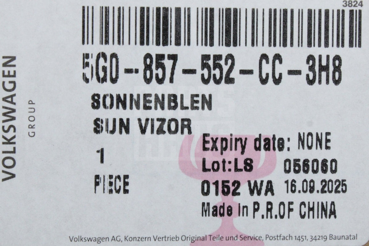 VW Golf MK7 MK7.5 Skoda SEAT CUPRA sun visor (right) 5G0857552CC 3H8
