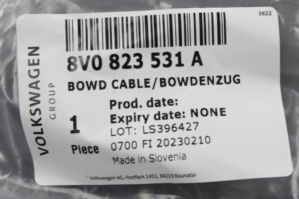 Audi A3 S3 RS3 8V 2013-20 bonnet latch release cable 8V0823531A