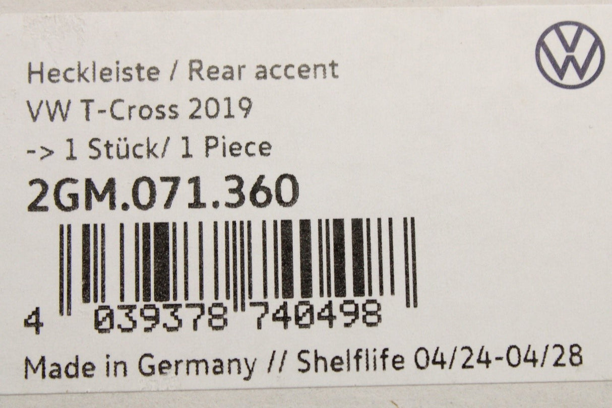 VW T-Cross 2019-on protective boot lid trim 2GM071360