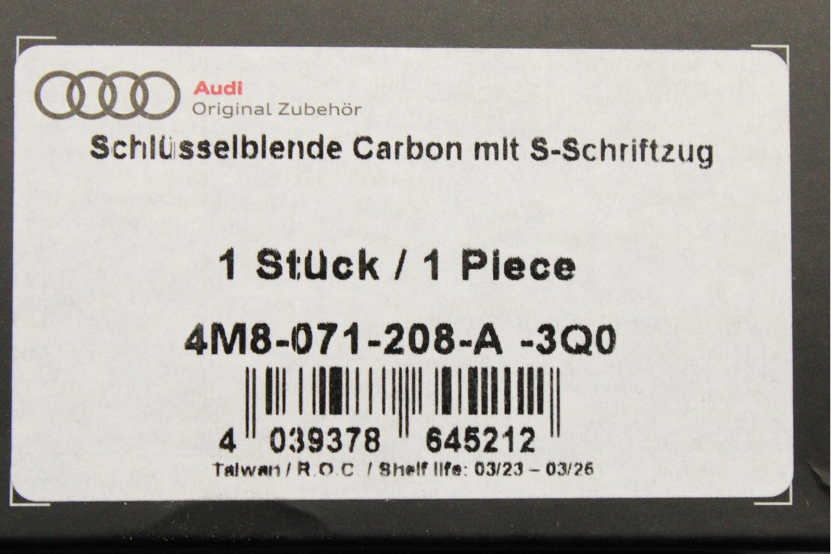 Audi S3 S6 S8 SQ7 20-on carbon fibre 'S' logo key cover 4M8071208A 3Q0