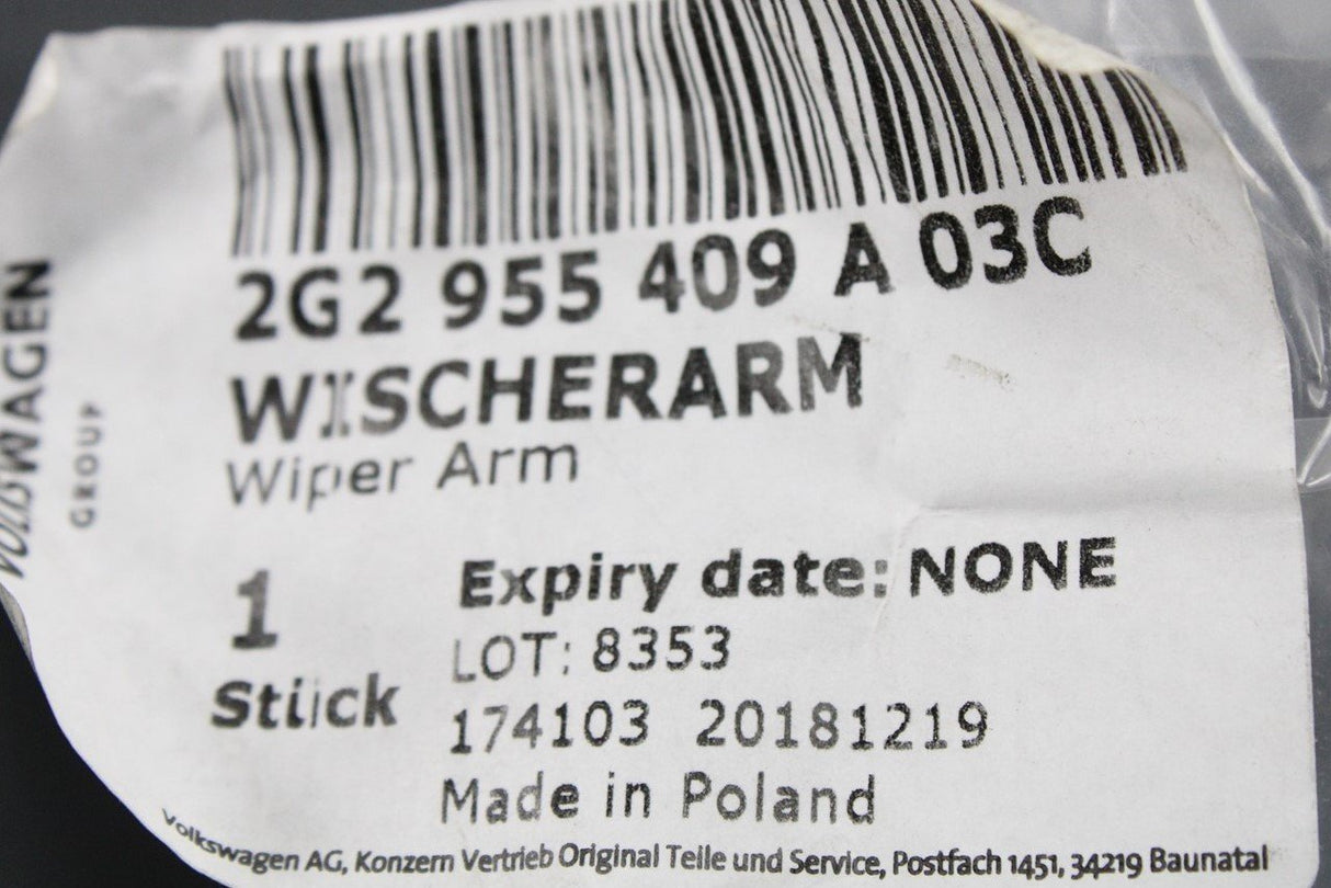 VW Polo AW 2018-on RHD windscreen wiper arm (front left) 2G2955409A 03C