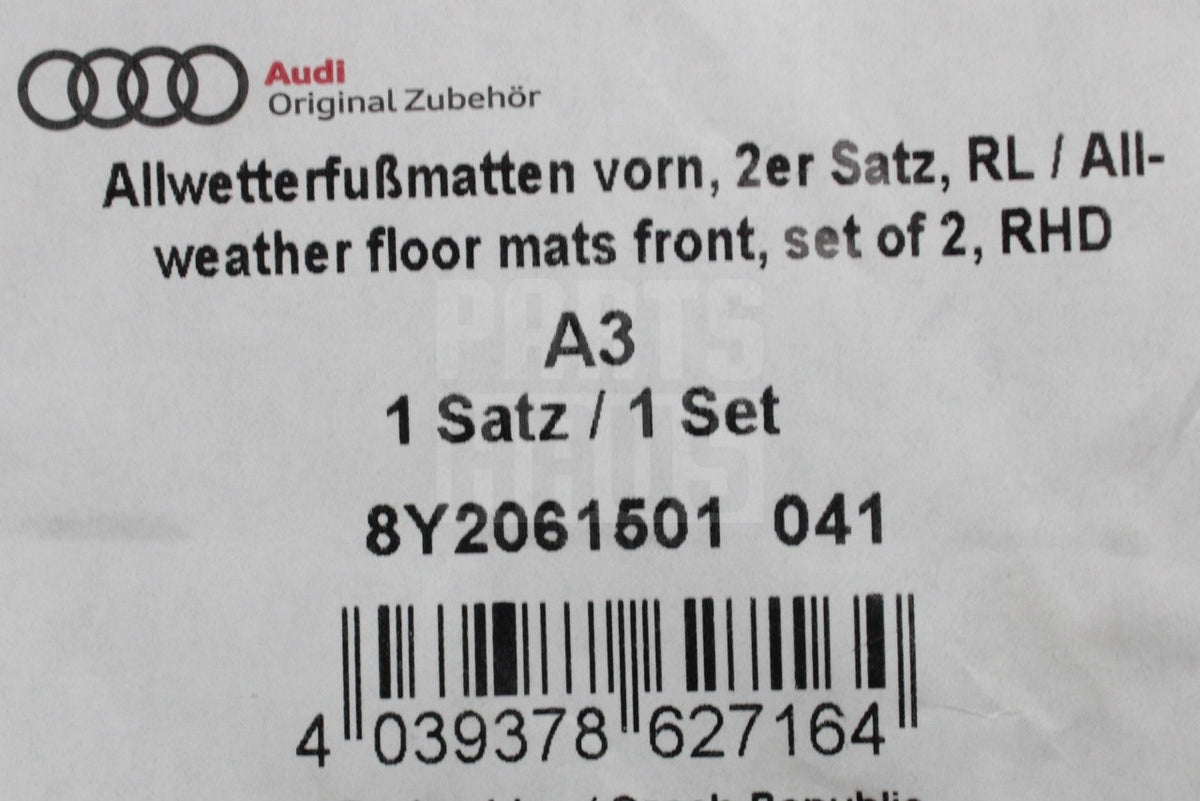 Audi A3 RS3 20-on Front RHD all weather rubber floor mats 8Y2061501 041