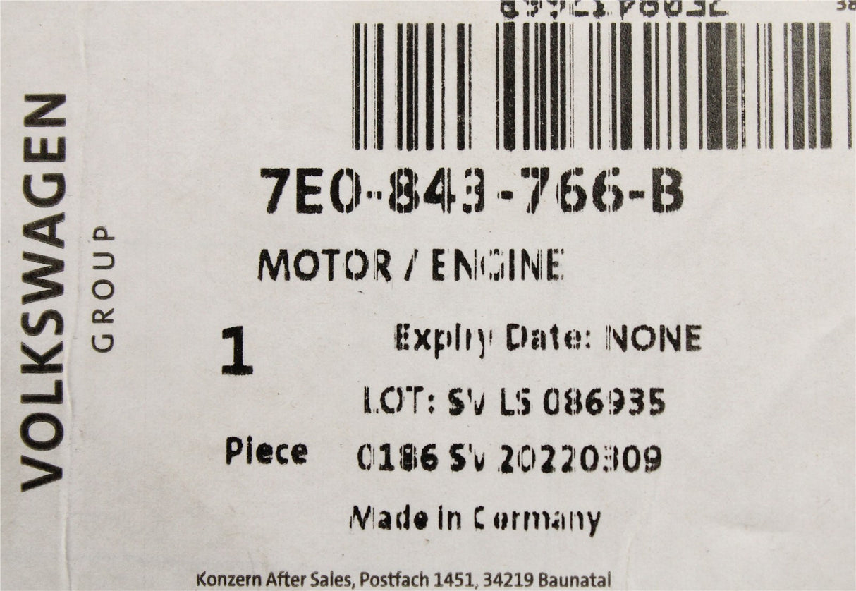 VW Transporter T6 sliding door power latch motor (right) 7E0843766B