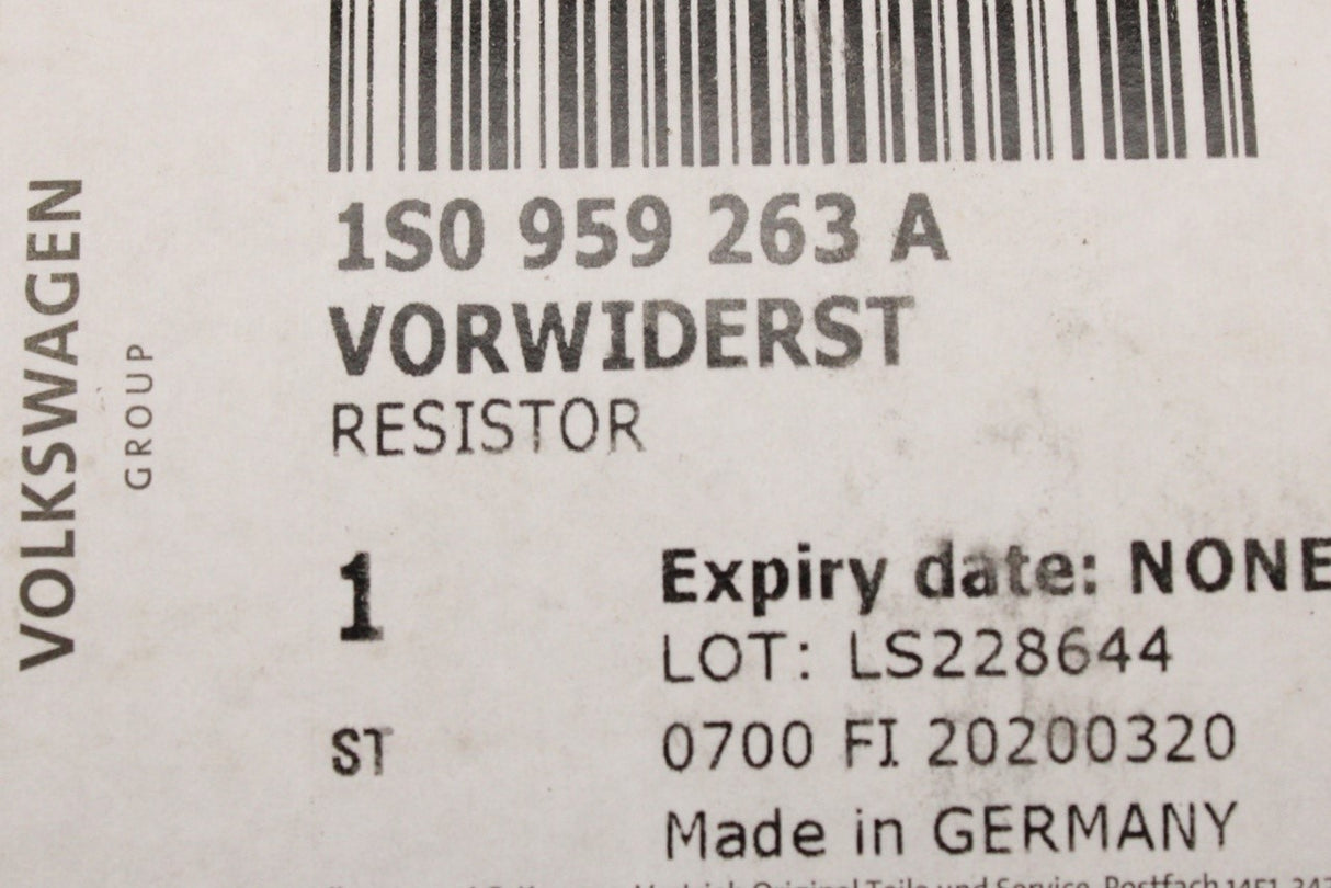 VW Up! Skoda Citigo SEAT Mii 12-on heater blower fan resistor 1S0959263A