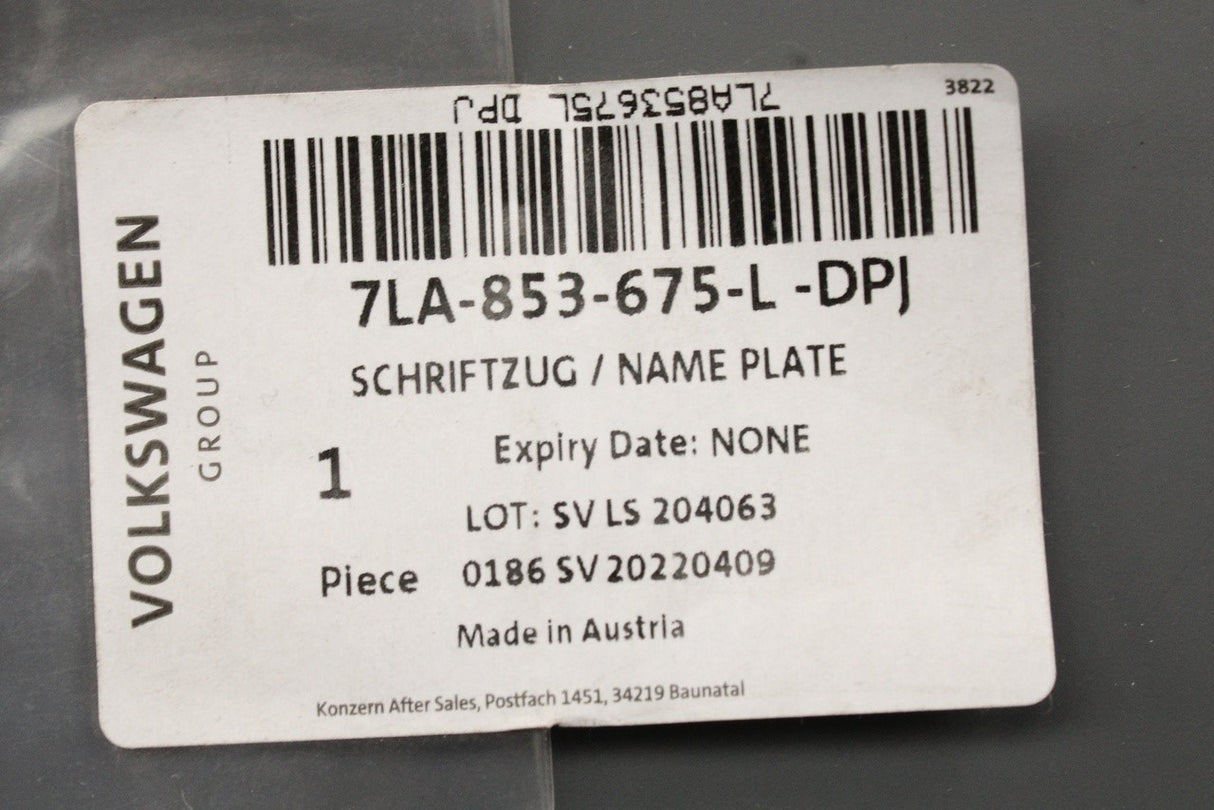 VW California 2020-on front wing emblem badge (left) 7LA853675L DPJ