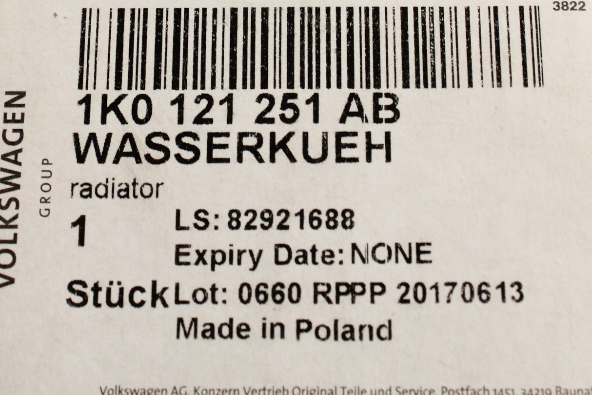 VW Golf Audi A3 Skoda SEAT 1.6 2.0 TDI coolant radiator 1K0121251AB