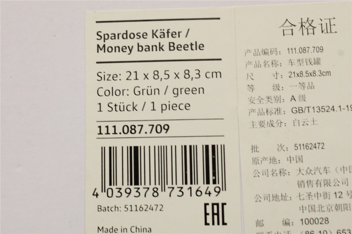 VW Original Beetle moneybox in green 111087709