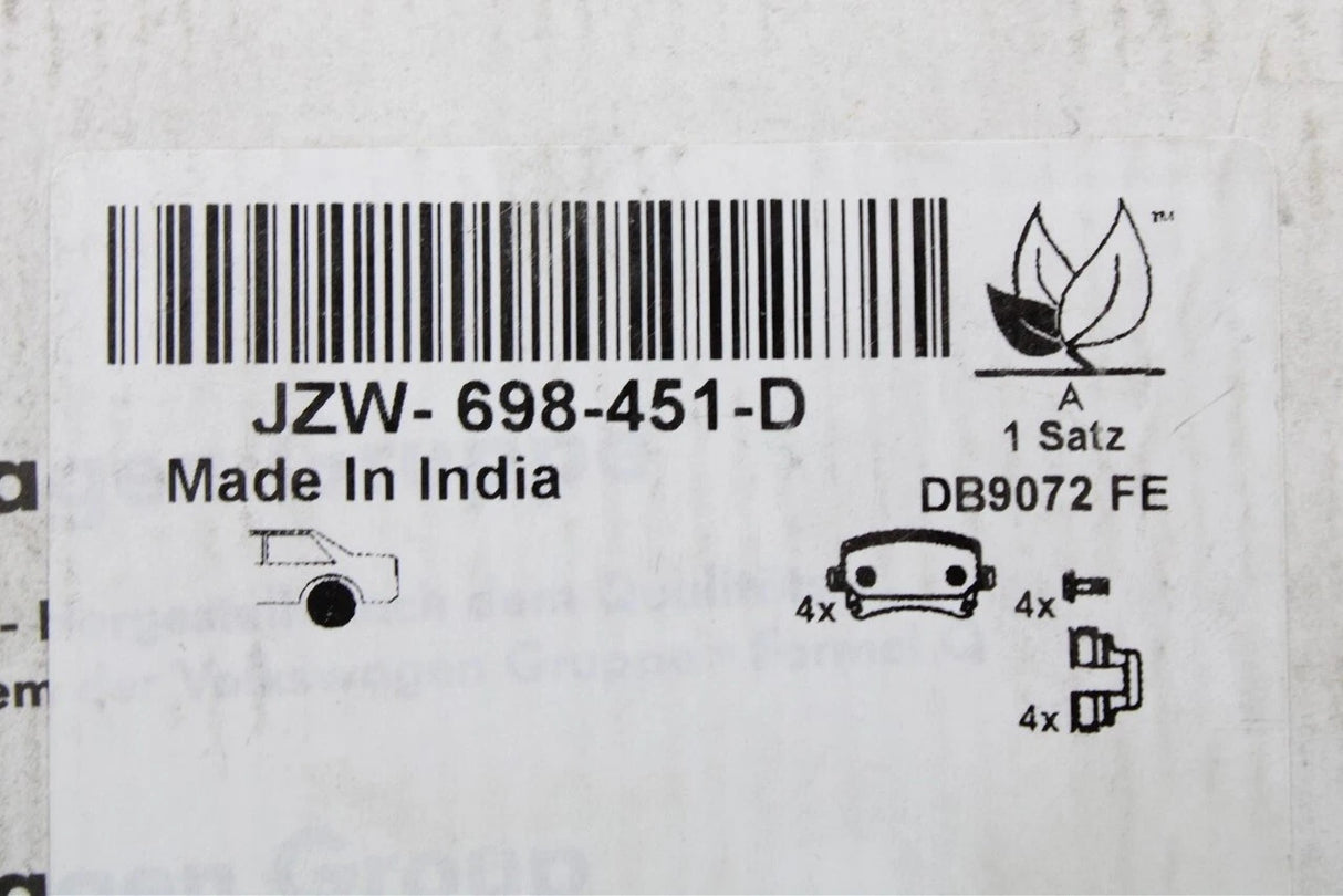 VW Golf MK5 6 Caddy Skoda Octavia SEAT Leon rear brake pads JZW698451D