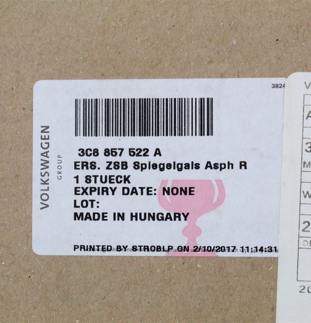 VW CC Eos Passat B7 Scirocco right hand side mirror glass 3C8857522A