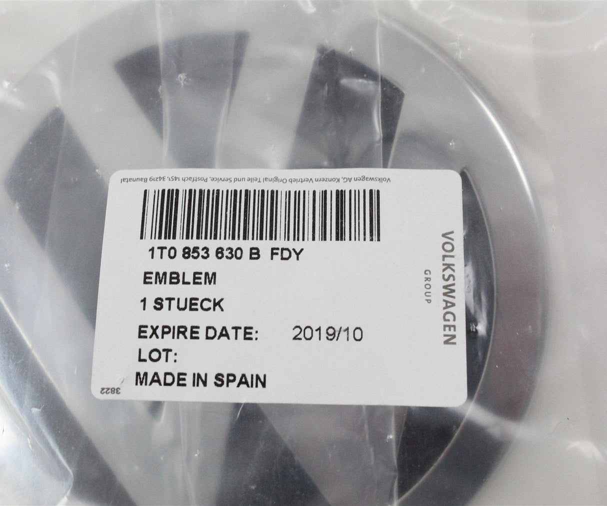 VW Touran 2003-2010 rear boot lid VW badge emblem 1T0853630B FDY