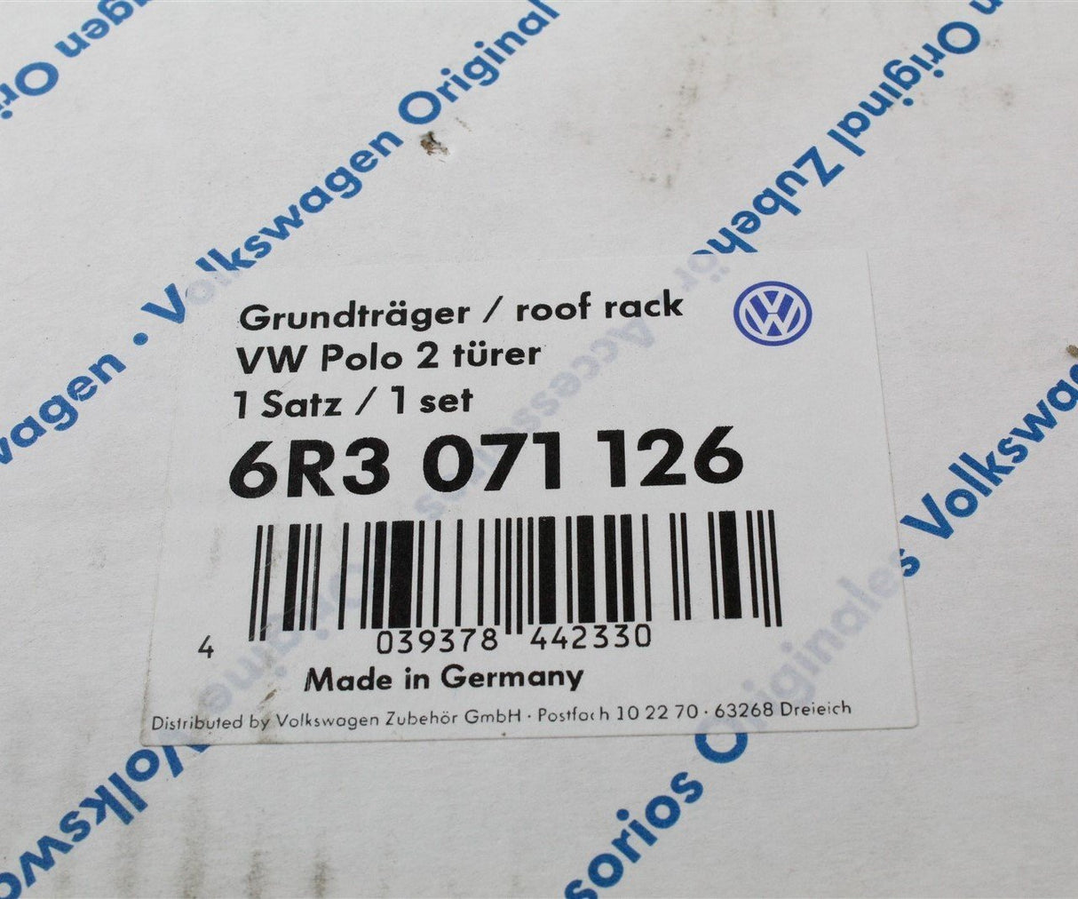 VW Polo 6R 6C 3 door 2010-2017 roof rack bars carrier 6R3071126