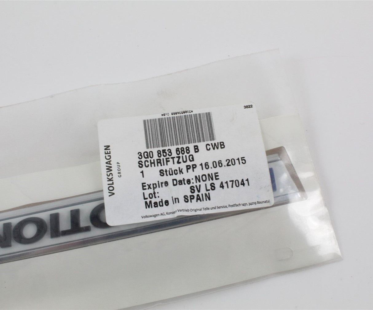 VW Passat B8 15- right Bluemotion wing badge emblem 3G0853688B CWB