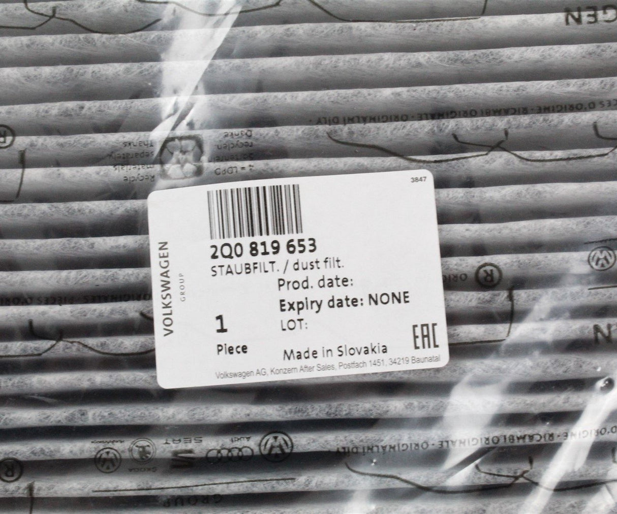 VW Polo 2018 SEAT Arona Ibiza cabin pollen filter 2Q0819653