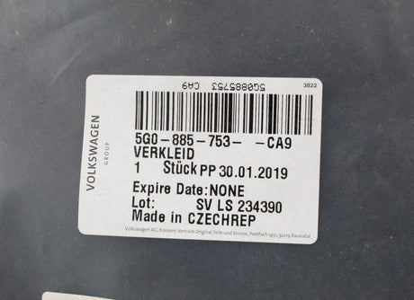 VW Golf Arteon Audi A3 etc Rear Backrest panel fabric trim 5G0885753