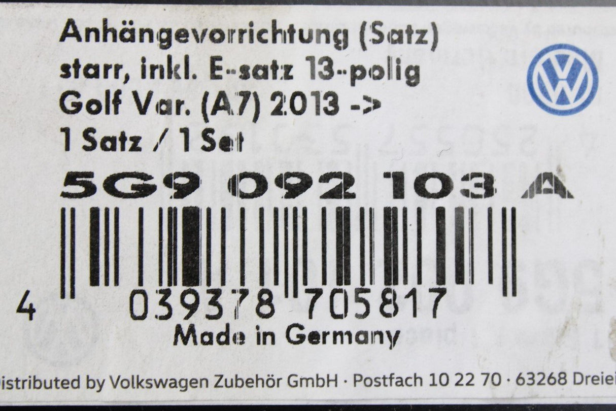 VW Golf MK7 Estate 2014-2017 towbar with fixed hitch (13-pin) 5G9092103A