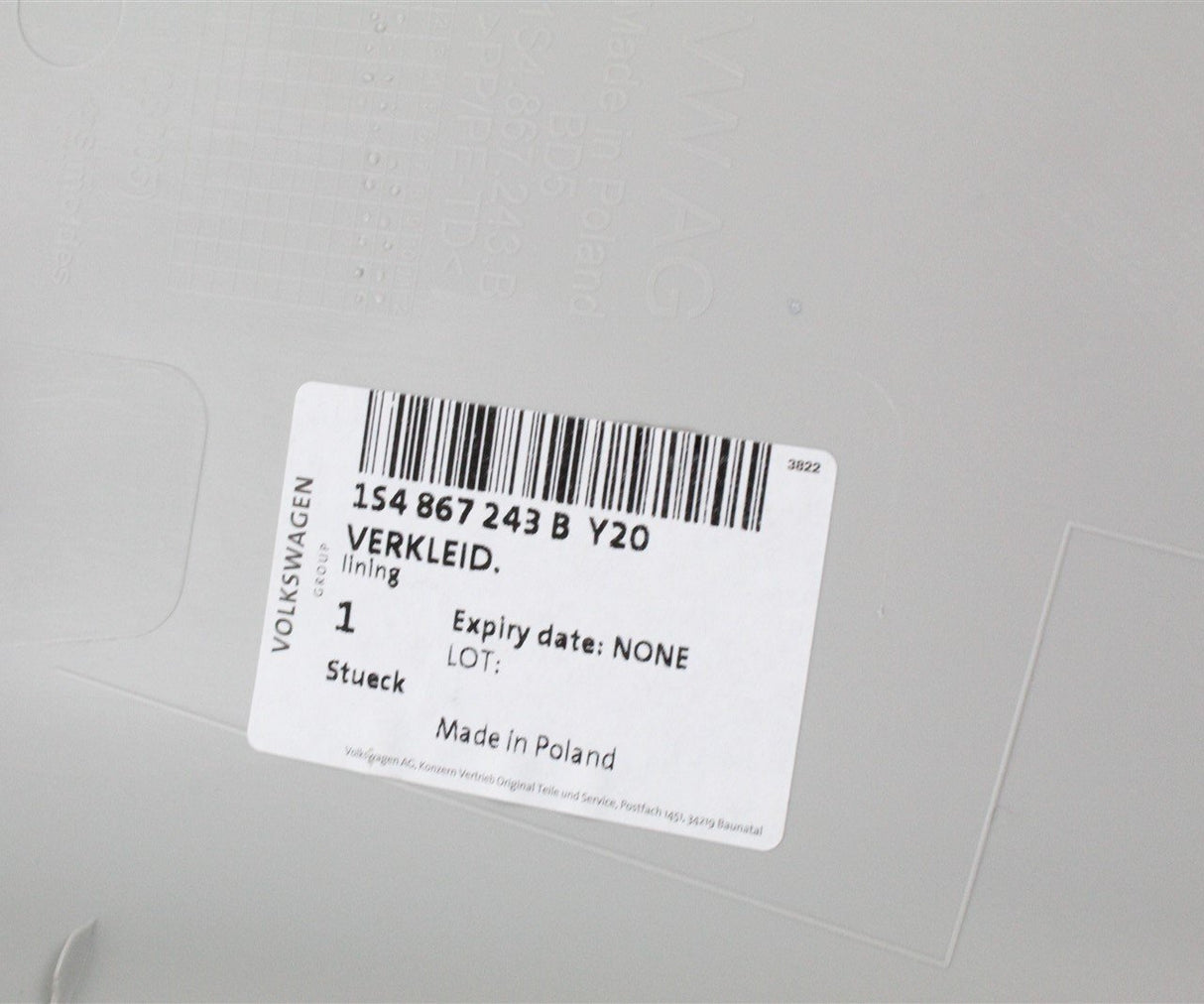 VW Up! Skoda Citigo SEAT Mii left upper B pillar trim 1S4867243B Y20