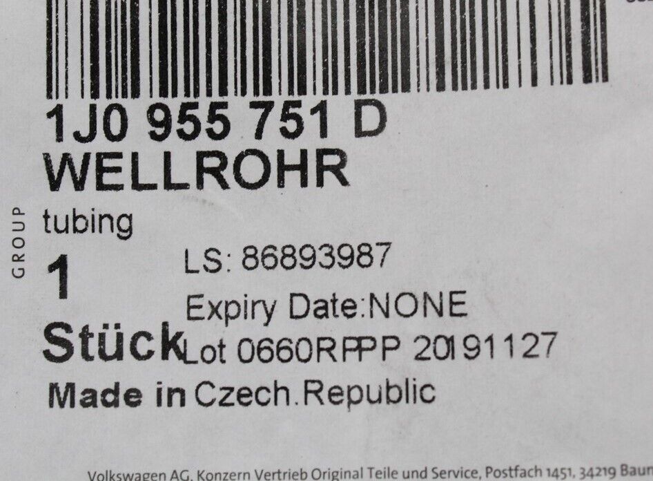 VW Audi Skoda SEAT Washer pipe corrugated line 6x0.75mm 10m 1J0955751D