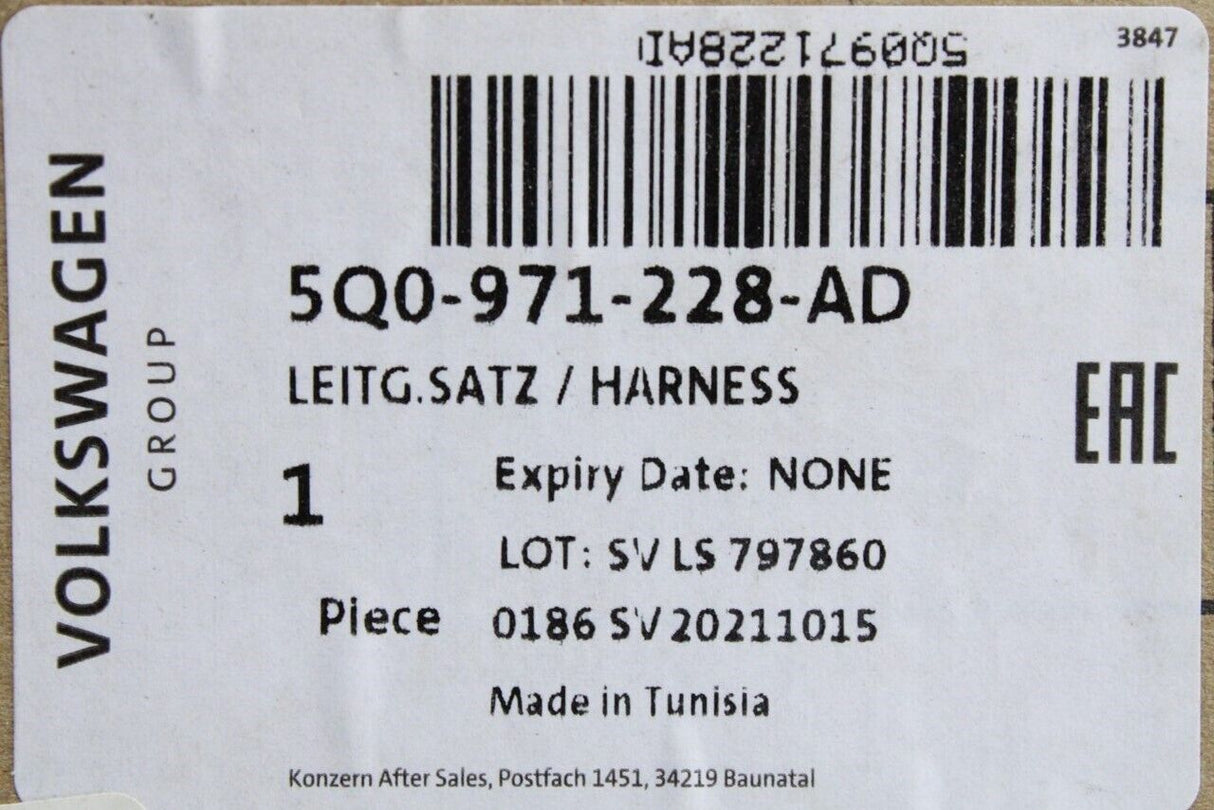 VW Arteon Golf Passat Audi A3 Q2 positive battery harness 5Q0971228AD
