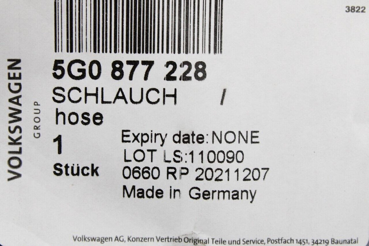 VW Skoda SEAT sun roof panoramic roof drainage hose 5G0877228