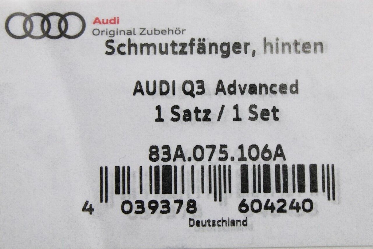 Audi Q3 Advanced 2019-on accessory mud flaps (rear) 83A075106A