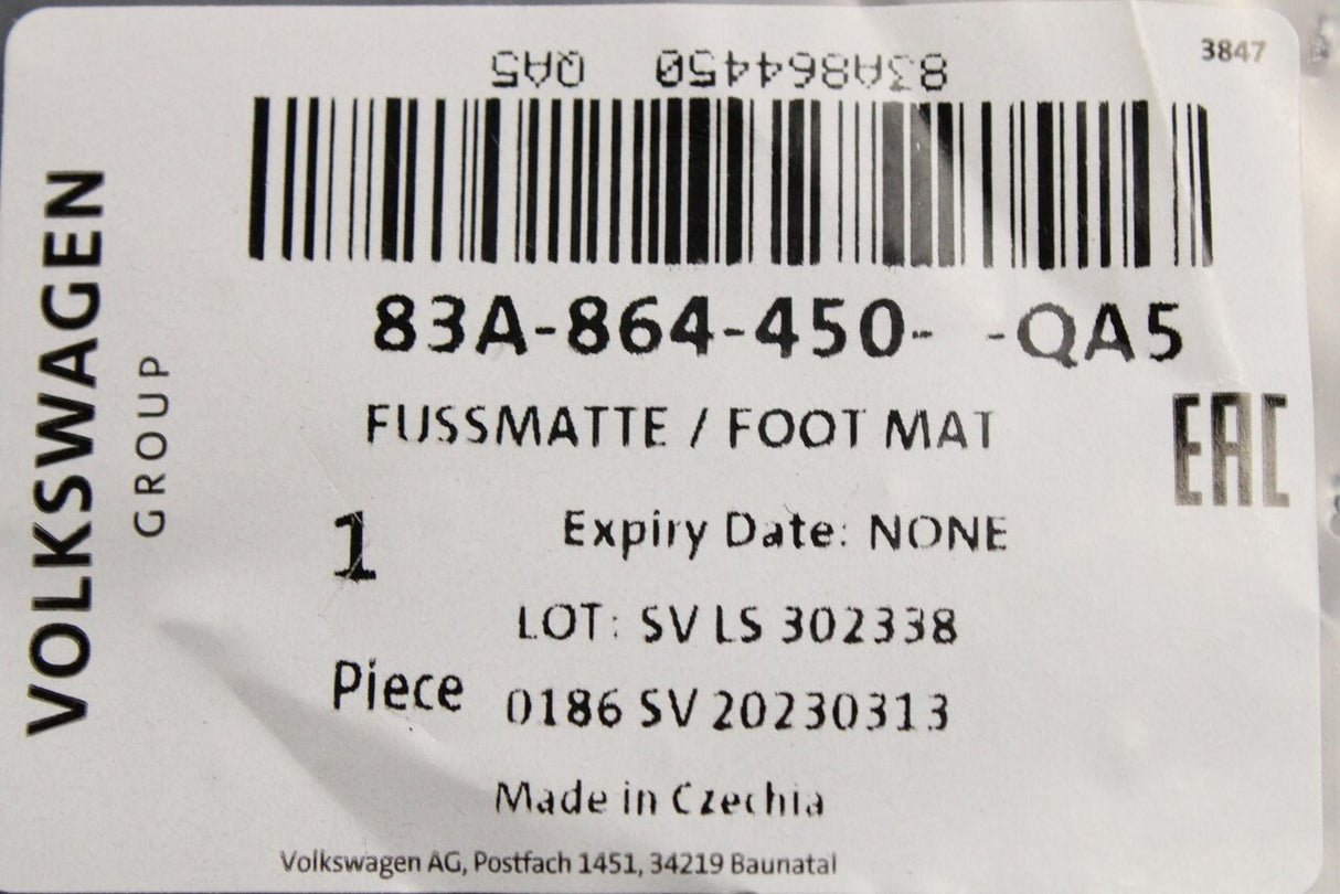 Audi Q3 2019-on carpet floor mats (rear) 83A864450 QA5