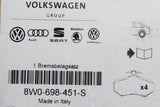 VW Touareg Audi Q7 16-on rear brake pad set for 330mm discs 8W0698451S