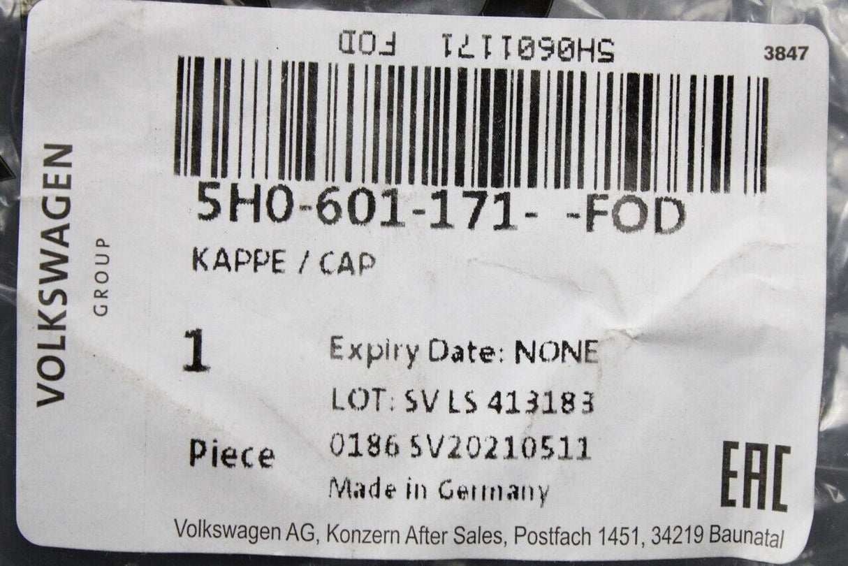 VW Golf T-Roc Tiguan Caddy Arteon alloy wheel centre cap 5H0601171 FOD