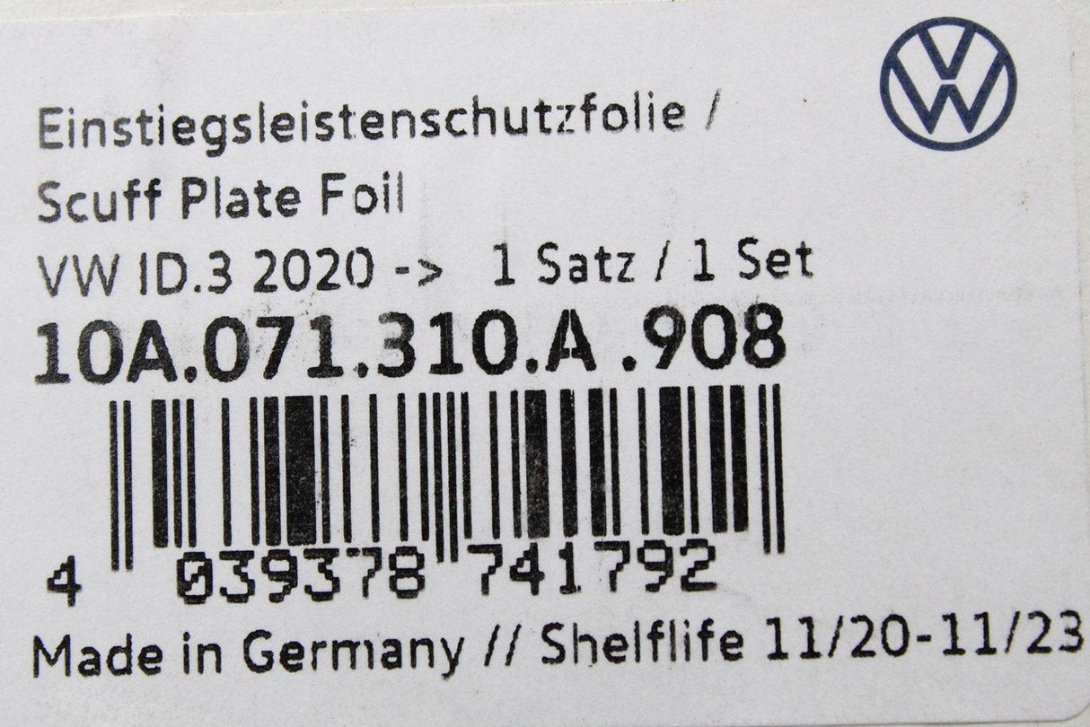 VW ID.3 2020-on door sill protector film (clear) 10A071310A 908