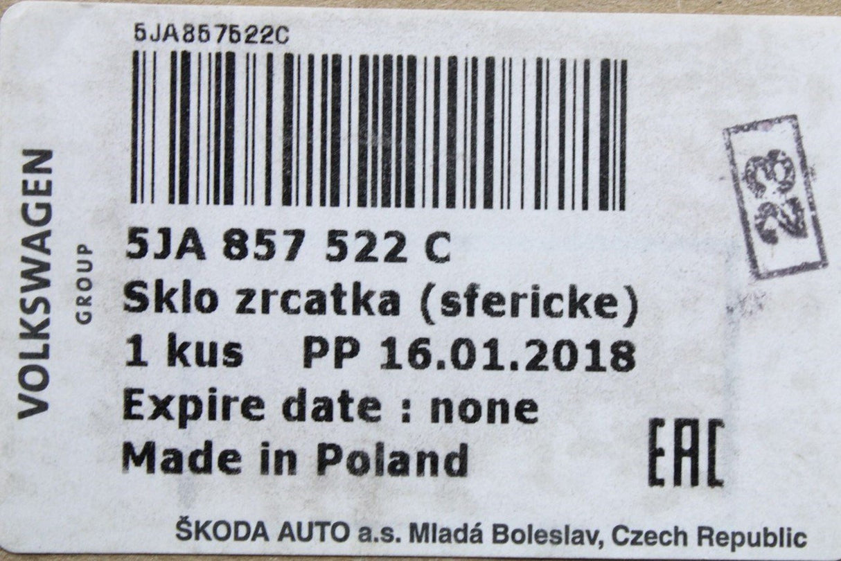 Skoda Fabia Rapid SEAT Toledo wing mirror glass (right) 5JA857522C