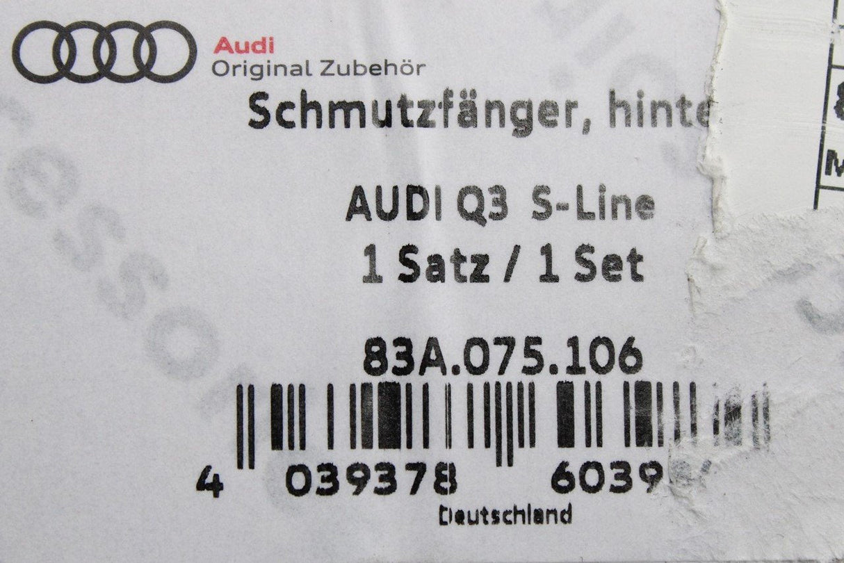 Audi Q3 S-line 2019-on accessory mud flaps (rear) 83A075106