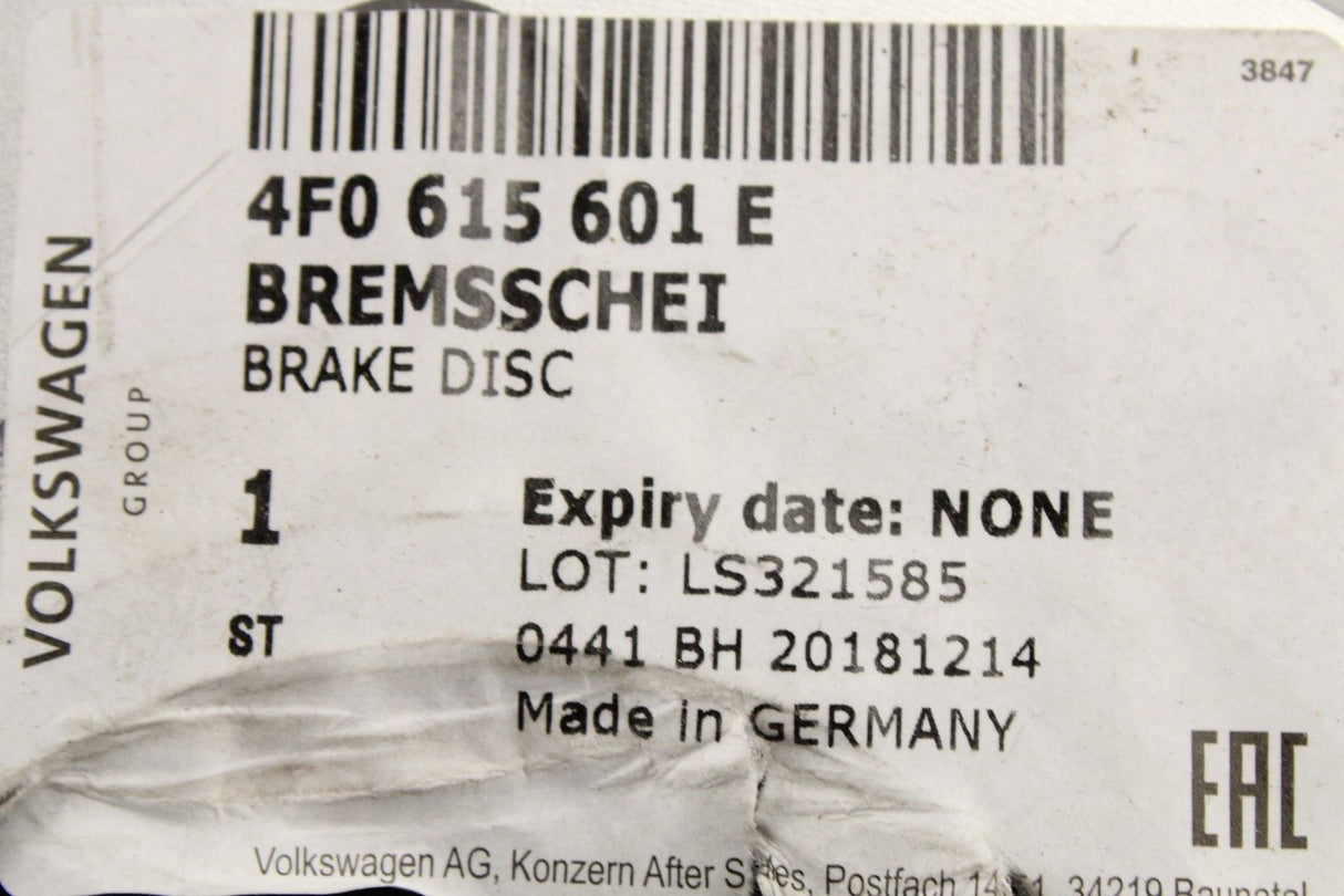 Audi A6 2005-11 brake discs pair 302mm (rear) 4F0615601E