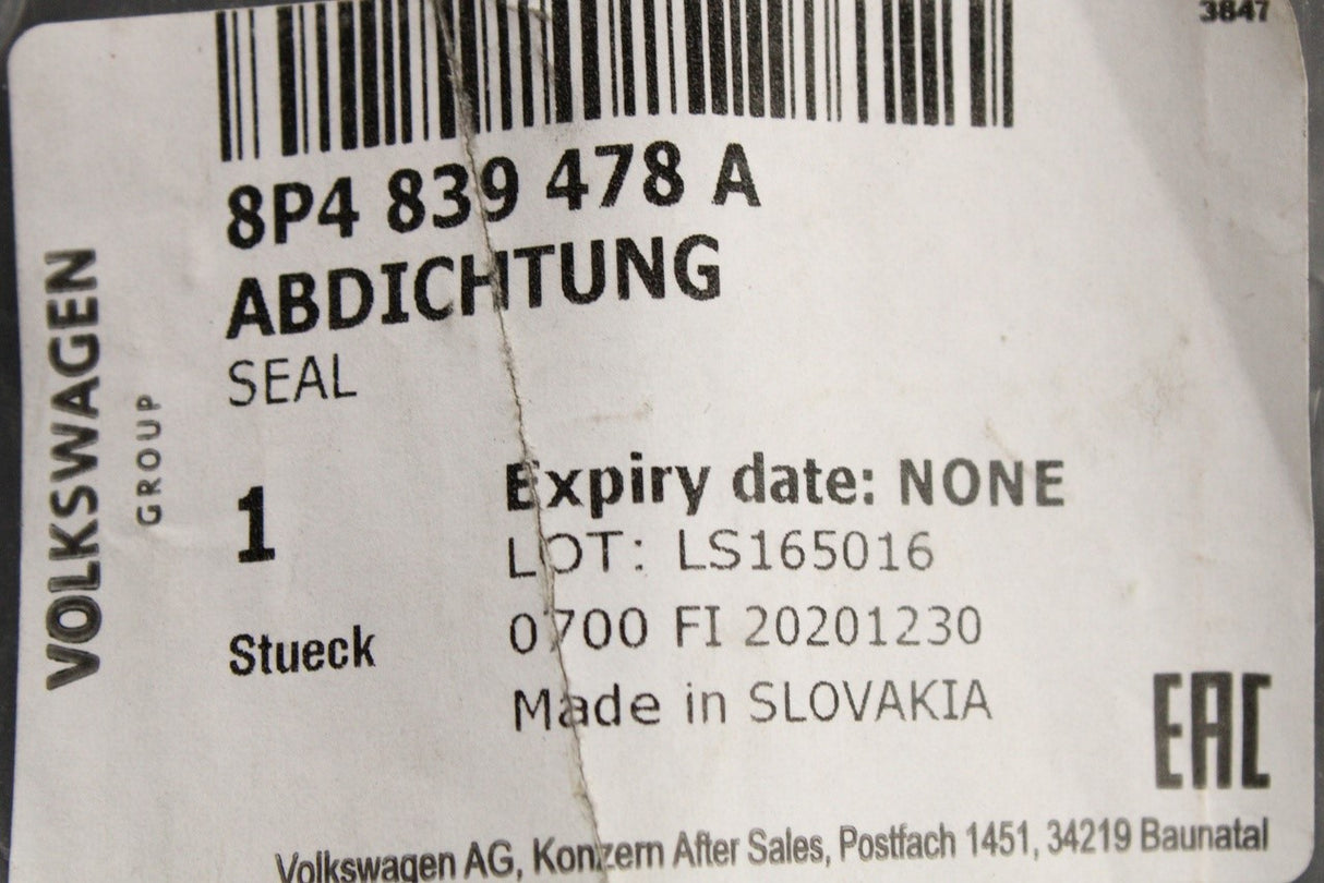 Audi A3 S3 RS3 04-13 window aperture seal (rear outer right) 8P4839478A