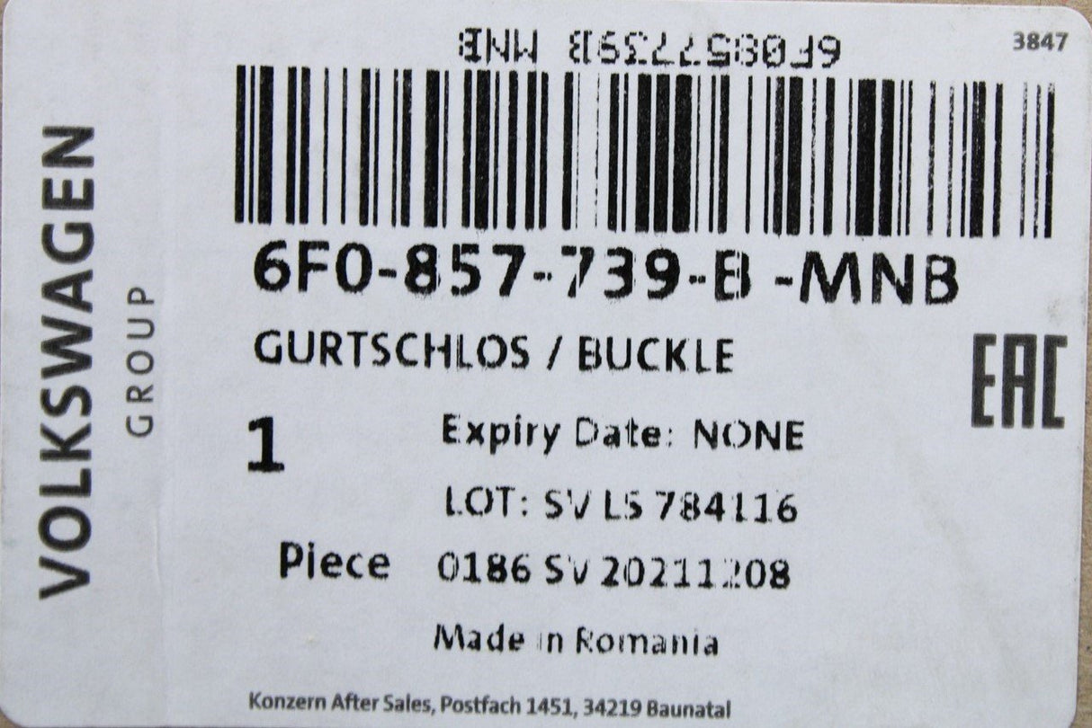 VW Polo Audi A1 SEAT double seat belt buckle (rear left) 6F0857739B MNB