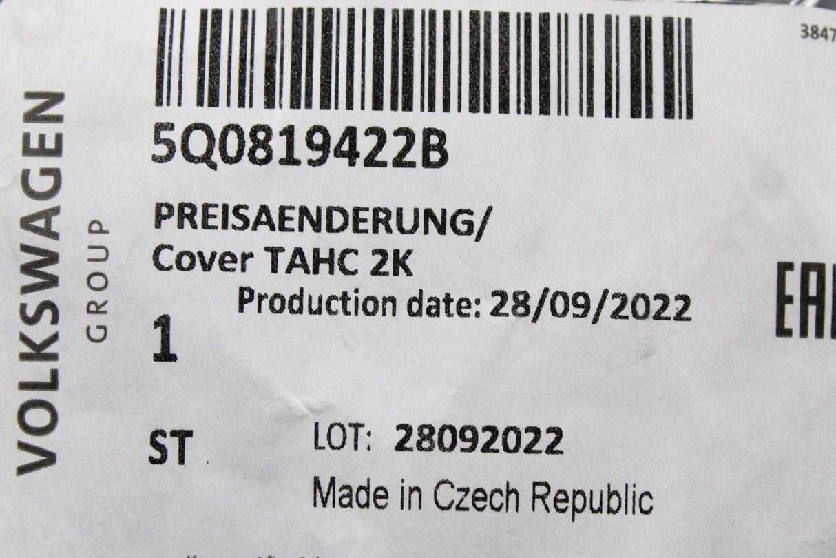 VW Audi Skoda SEAT heater matrix cover 5Q0819422B