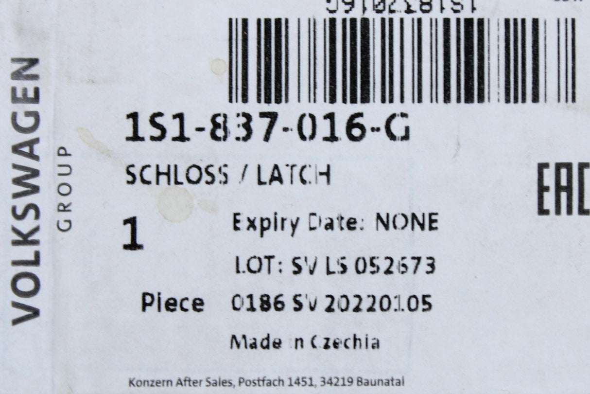 VW Up Skoda E-Citigo SEAT Mii LHD front door lock (right) 1S1837016G